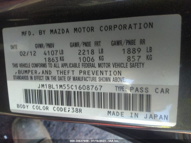 2012 MAZDA MAZDA3 S GRAND TOURING VIN: JM1BL1M55C1608767