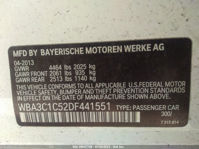 2013 Bmw 3 Series 328i მანქანა იყიდება აუქციონზე, vin: WBA3C1C52DF441551, აუქციონის ნომერი: 35637749