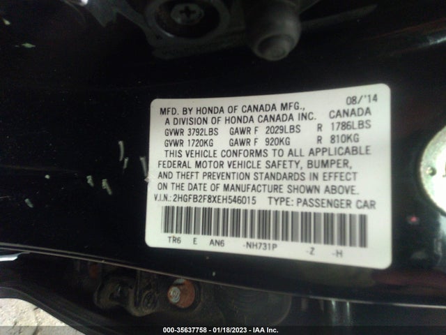 Honda Civic Sedan Ex 2014 2HGFB2F8XEH546015 Image 9