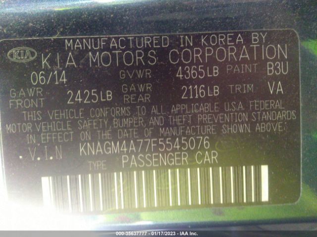 KNAGM4A77F5545076 KIA Optima Lx