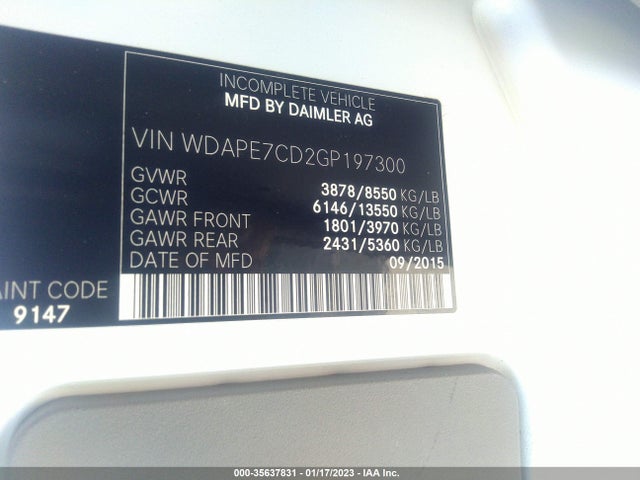 2016 Mercedes-Benz Sprinter, VIN: WDAPE7CD2GP197300