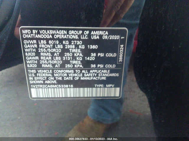1V2TR2CA6MC533816 Volkswagen Atlas 3.6l V6 Sel Premium