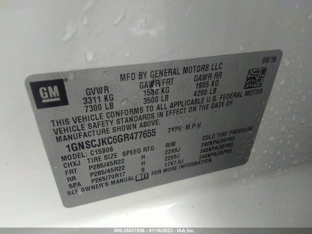 2016 Chevrolet Suburban, VIN: 1GNSCJKC6GR477655