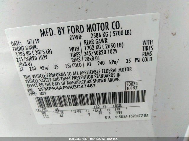 2019 Ford Edge, VIN: 2FMPK4AP8KBC47467