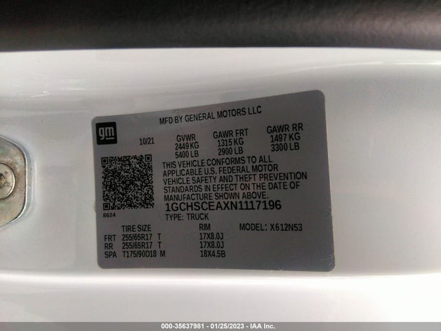 2022 Chevrolet Colorado, VIN: 1GCHSCEAXN1117196