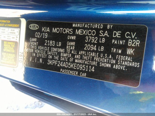 3KPF24AD5KE095114 KIA Forte Lxs
