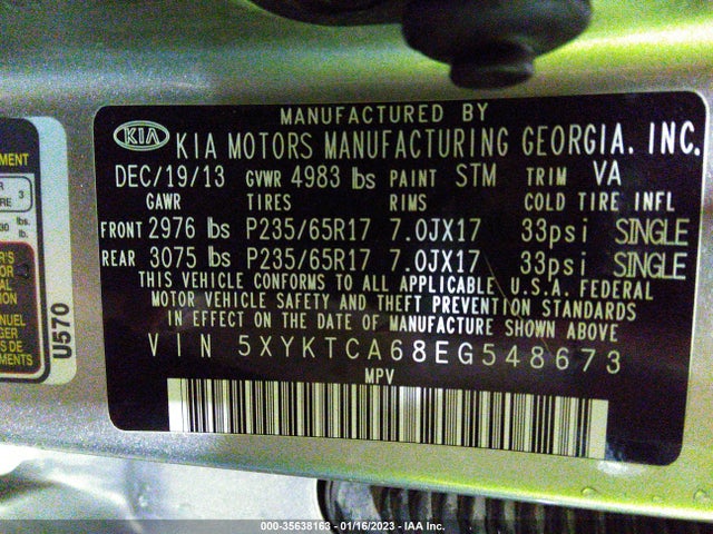 KIA SORENTO LX 2014 5XYKTCA68EG548673 Image 10