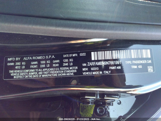 ZARFAMBN9N7661991 Alfa Romeo GIULIA TI