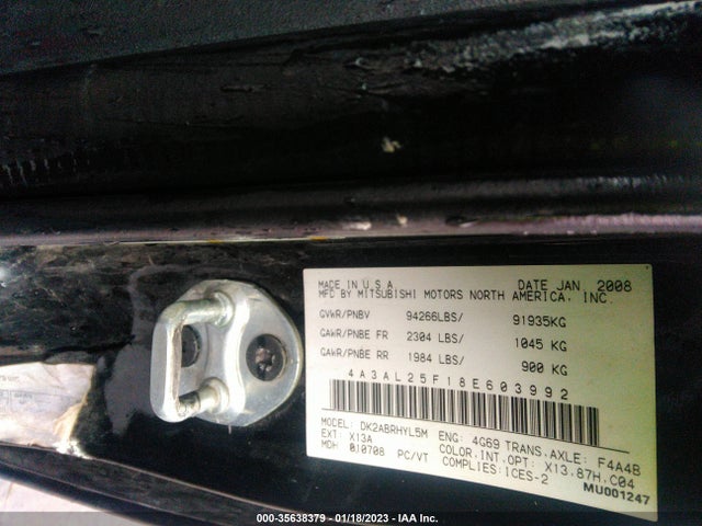 4A3AL25F18E603992 Mitsubishi ECLIPSE GS
