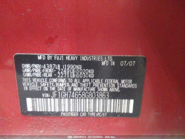 Subaru IMPREZA WAGON WRX 2008 JF1GH74658G803863 Image 10