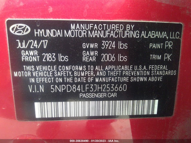 2018 HYUNDAI ELANTRA VALUE EDITION VIN: 5NPD84LF3JH253660