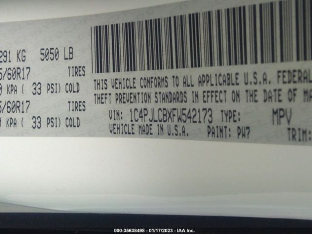 1C4PJLCBXFW542173 Jeep Cherokee Latitude