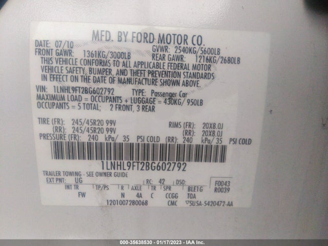Lincoln Mks W/ecoboost 2011 1LNHL9FT2BG602792 Image 10