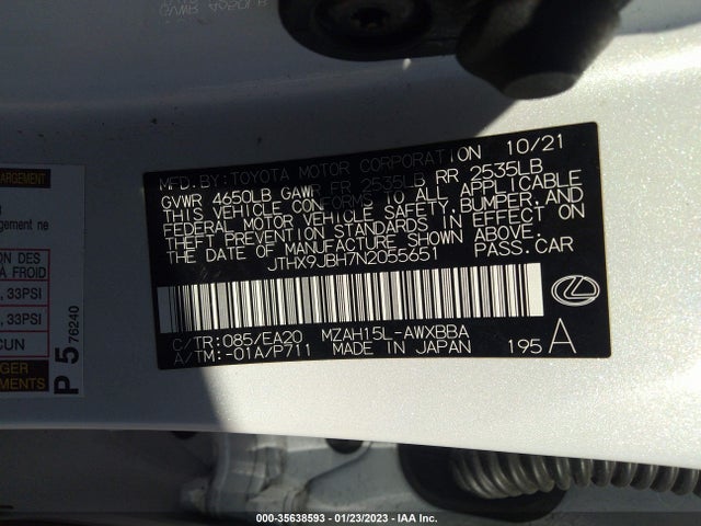 2022 Lexus UX, VIN: JTHX9JBH7N2055651