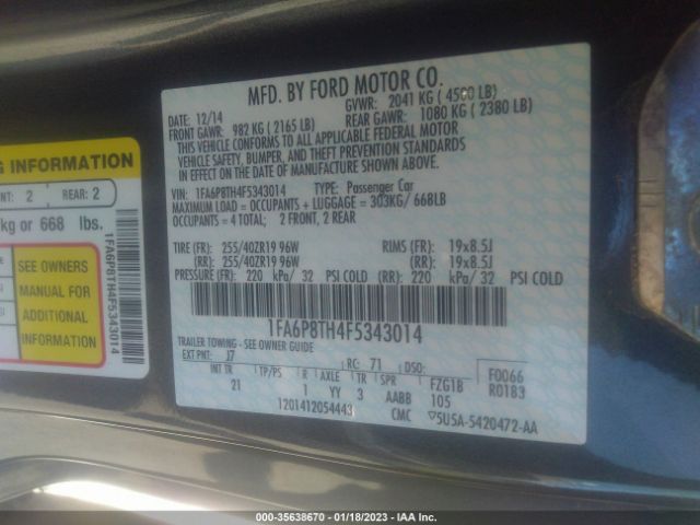 Ford Mustang Ecoboost 2015 1FA6P8TH4F5343014 Image 10
