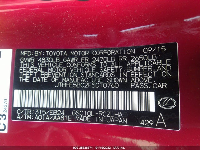 Lexus RC 350 2015 JTHHE5BC2F5010760 Image 11