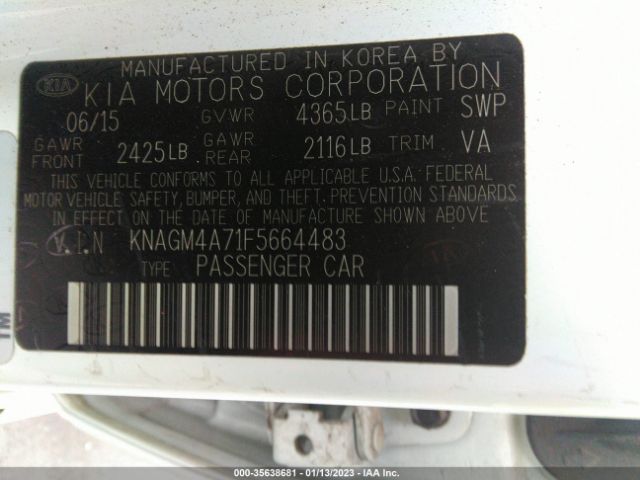 KNAGM4A71F5664483 KIA Optima Lx
