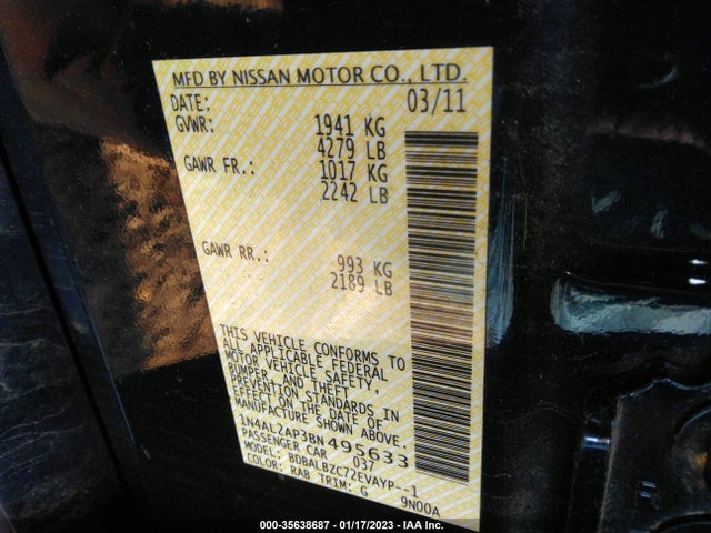 2011 NISSAN ALTIMA 2.5 S VIN: 1N4AL2AP3BN495633