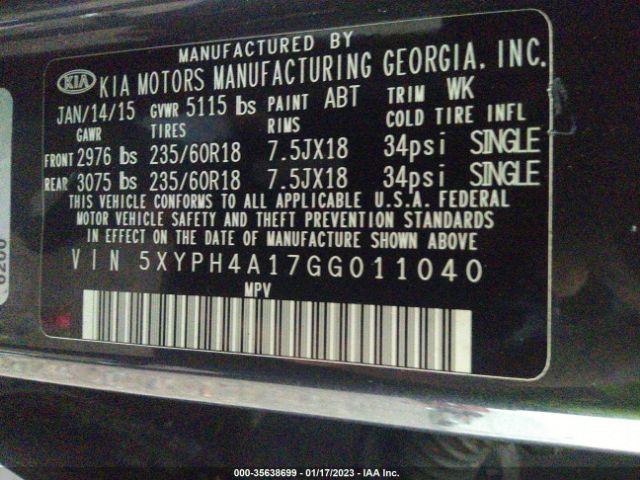 5XYPH4A17GG011040 KIA SORENTO EX