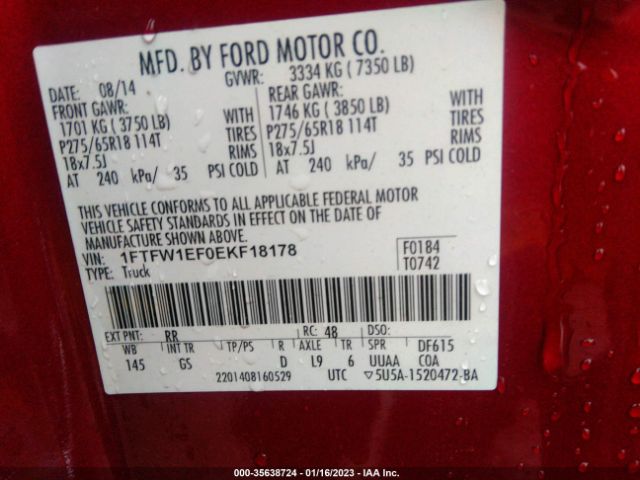 1FTFW1EF0EKF18178 Ford F-150 Xl/xlt/stx/fx4/lariat