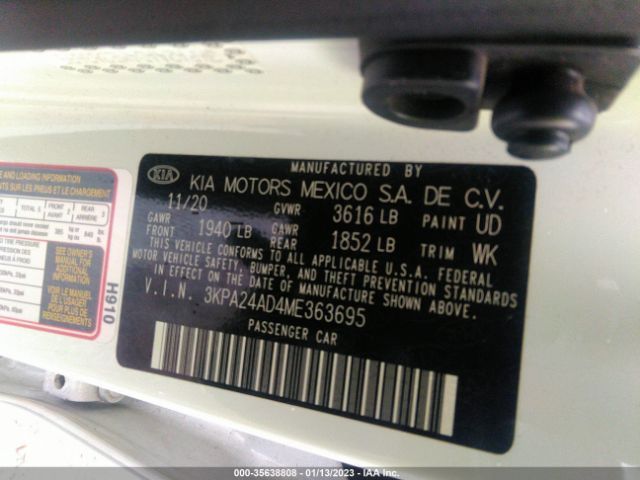 3KPA24AD4ME363695 KIA RIO S