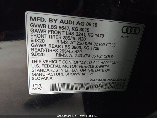 Audi Q7 Premium/se Premium 2019 WA1AAAF75KD004658 Image 9