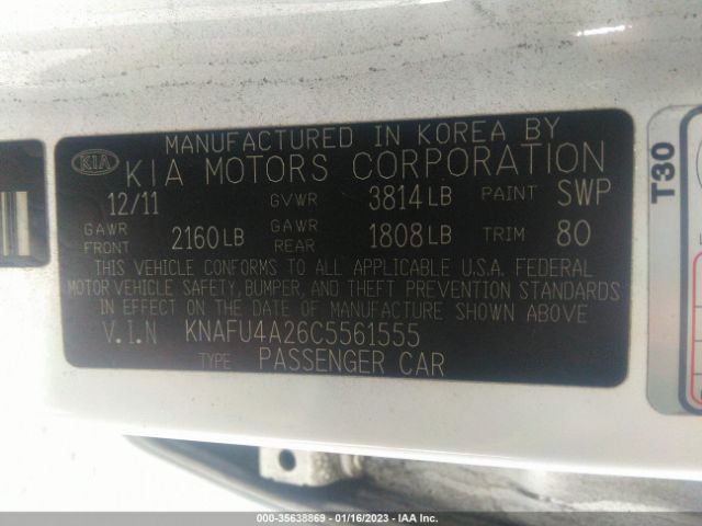 KNAFU4A26C5561555 KIA FORTE EX