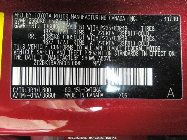 Lexus RX 350 2011 2T2BK1BA2BC093896 Image 10