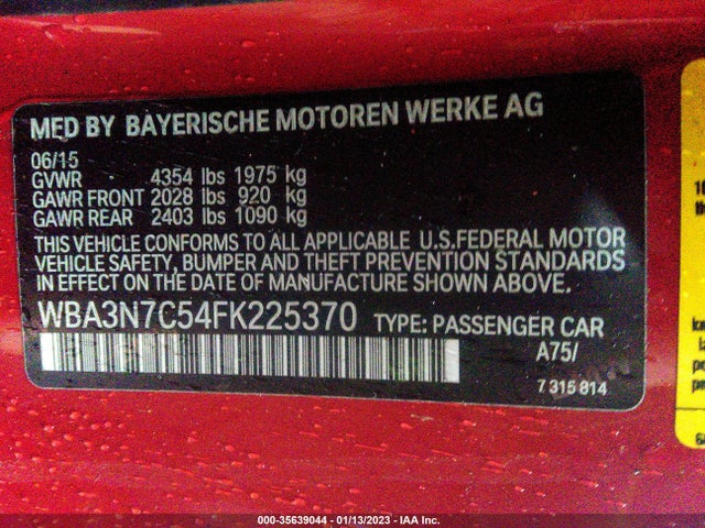 2015 BMW 4 Series, VIN: WBA3N7C54FK225370