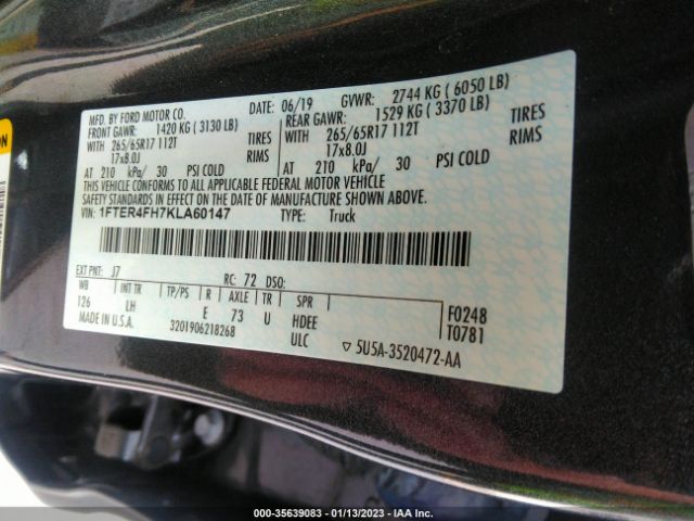 1FTER4FH7KLA60147 Ford Ranger Xl/xlt/lariat
