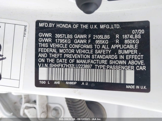 Honda Civic Hatchback Lx 2020 SHHFK7H32LU223897 Image 9
