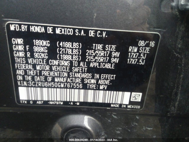 Honda HR-V EX 2016 3CZRU6H50GM767556 Image 11