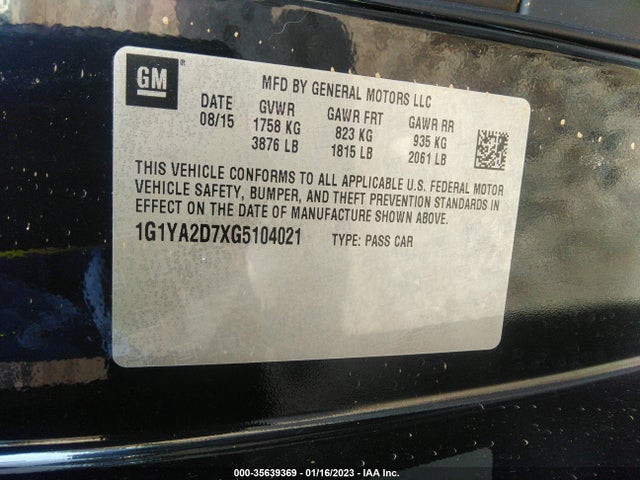 2016 Chevrolet Corvette, VIN: 1G1YA2D7XG5104021