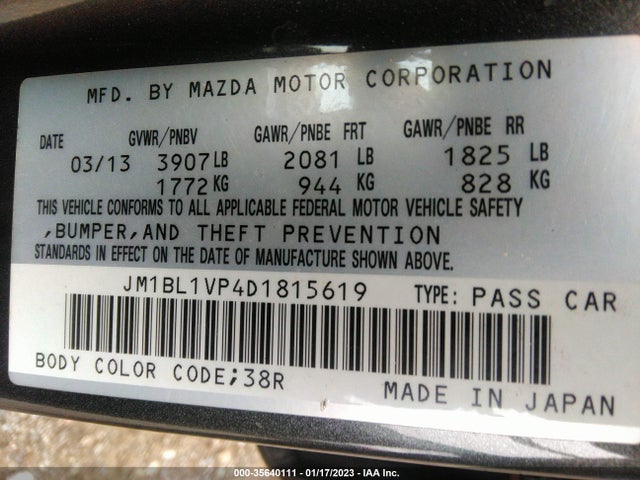 2013 MAZDA MAZDA3 I TOURING VIN: JM1BL1VP4D1815619