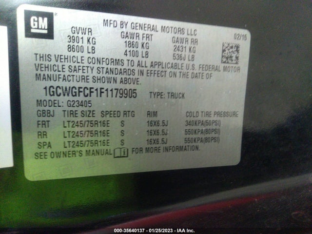 2015 Chevrolet Express, VIN: 1GCWGFCF1F1179905