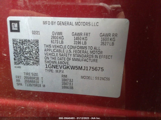 Chevrolet Traverse Lt Cloth 2021 1GNEVGKW5MJ175675 Image 10