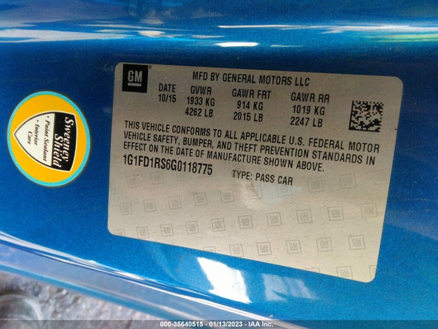 Chevrolet Camaro 2016 1G1FD1RS6G0118775 Image 9