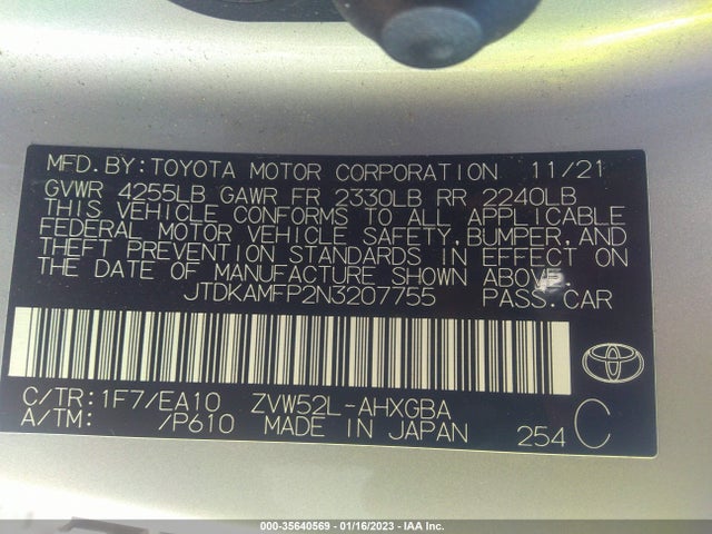 2022 Toyota Prius, VIN: JTDKAMFP2N3207755