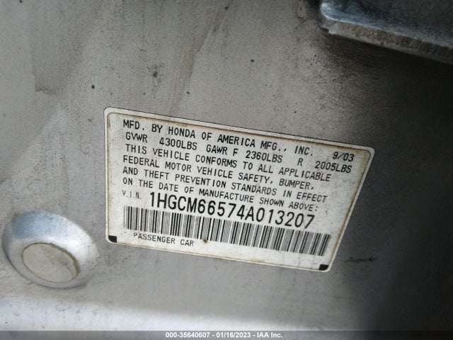 2004 HONDA ACCORD SDN EX VIN: 1HGCM66574A013207