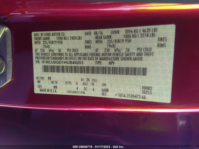 2017 Ford Escape, VIN: 1FMCU0GD1HUB49253