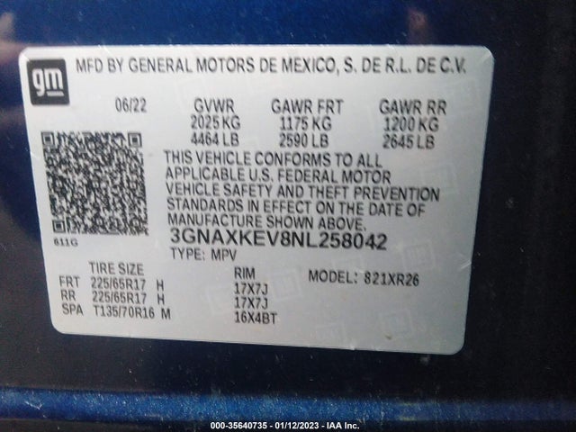 Chevrolet EQUINOX LT 2022 3GNAXKEV8NL258042 Image 11
