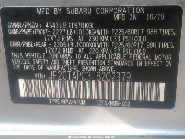 JF2GTAPC3L8202379 Subaru Crosstrek Premium