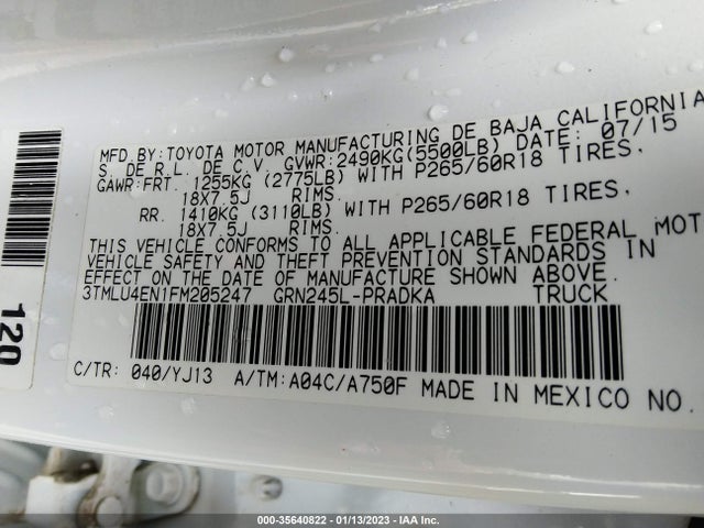 2015 TOYOTA TACOMA VIN: 3TMLU4EN1FM205247