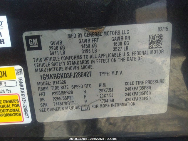 Chevrolet Traverse Lt 2015 1GNKRGKD3FJ286427 Image 10