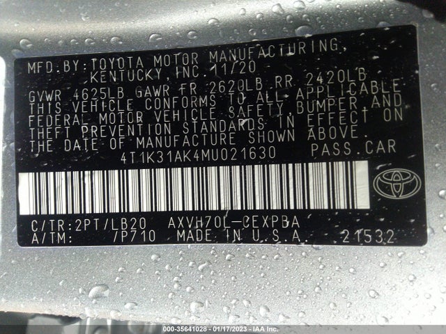 2021 Toyota Camry, VIN: 4T1K31AK4MU021630