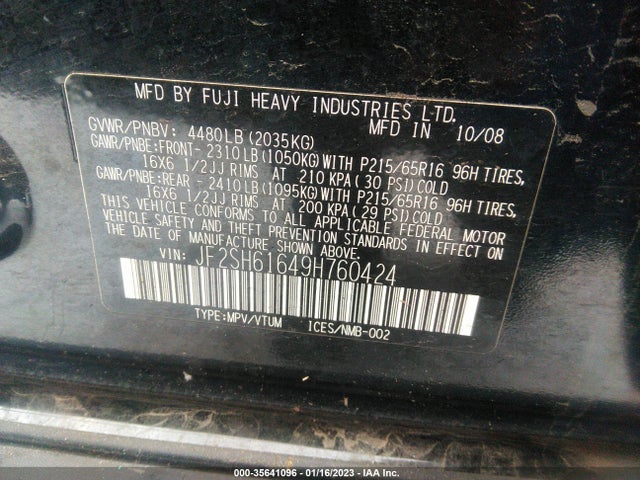 JF2SH61649H760424 Subaru FORESTER X