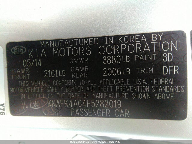 2015 KIA FORTE LX VIN: KNAFK4A64F5282019