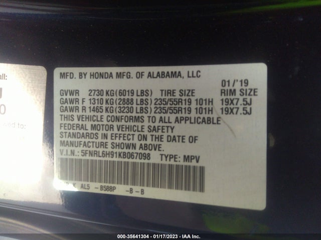 Honda Odyssey Elite 2019 5FNRL6H91KB067098 Image 11