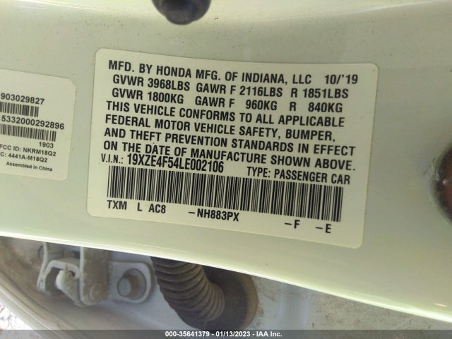 Honda INSIGHT EX 2020 19XZE4F54LE002106 Image 9