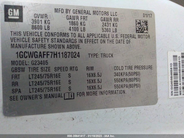 Chevrolet EXPRESS CARGO VAN 2017 1GCWGAFF7H1187024 Image 10